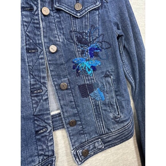 Pilcro & The Letterpress Anthropologie Floral Embroidered Denim‎ Jacket XS Blue - Picture 4 of 7